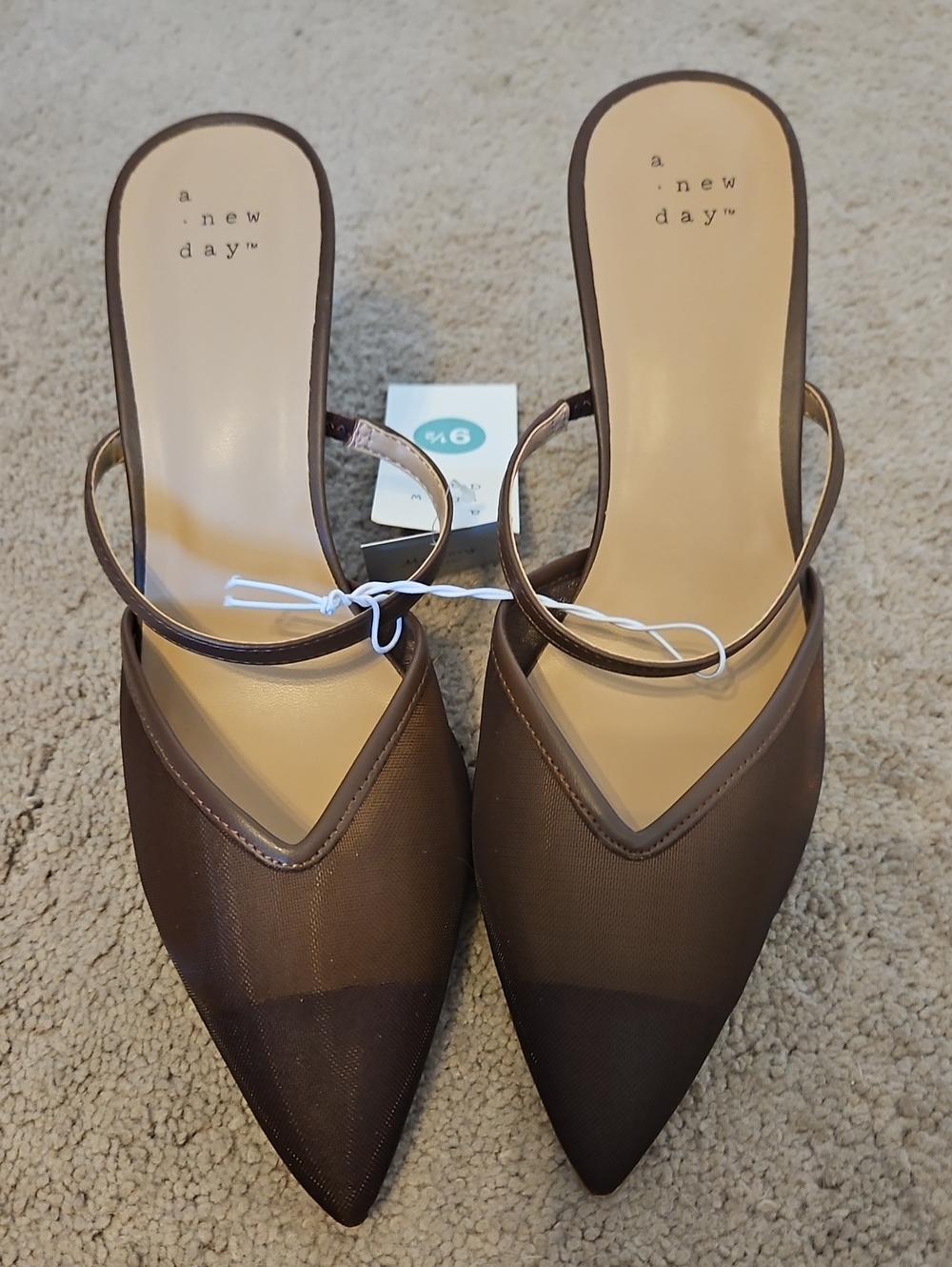 NWT a new day Sonia Brown Pointed-Toe Mesh Slingback Heels